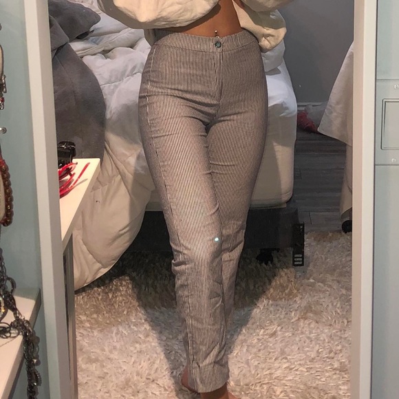 White/Blue Striped High Waisted Straight Fit Brandy Melville Casual Dress Pants - Picture 4 of 4